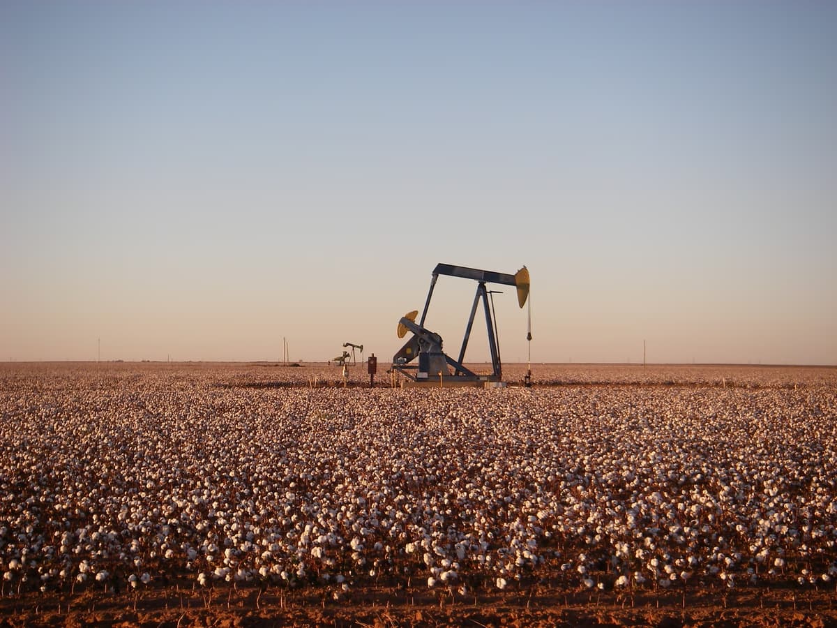 Pumpjack operating east of Andrews Texas in the Permian Basin oilfield