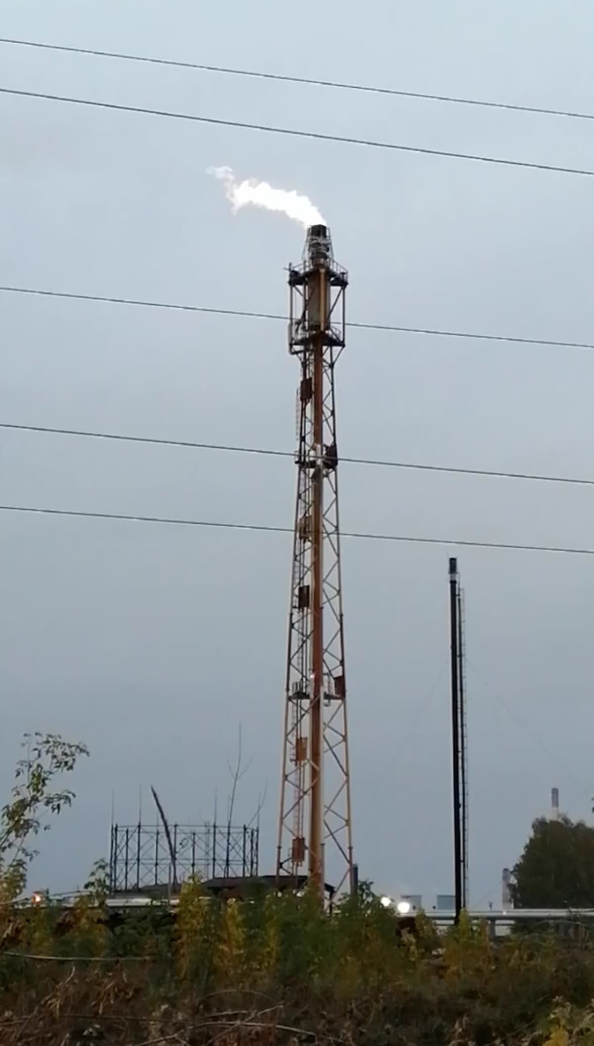 Gas flare burning at the Ryazan oil refinery in Russia during October 2020