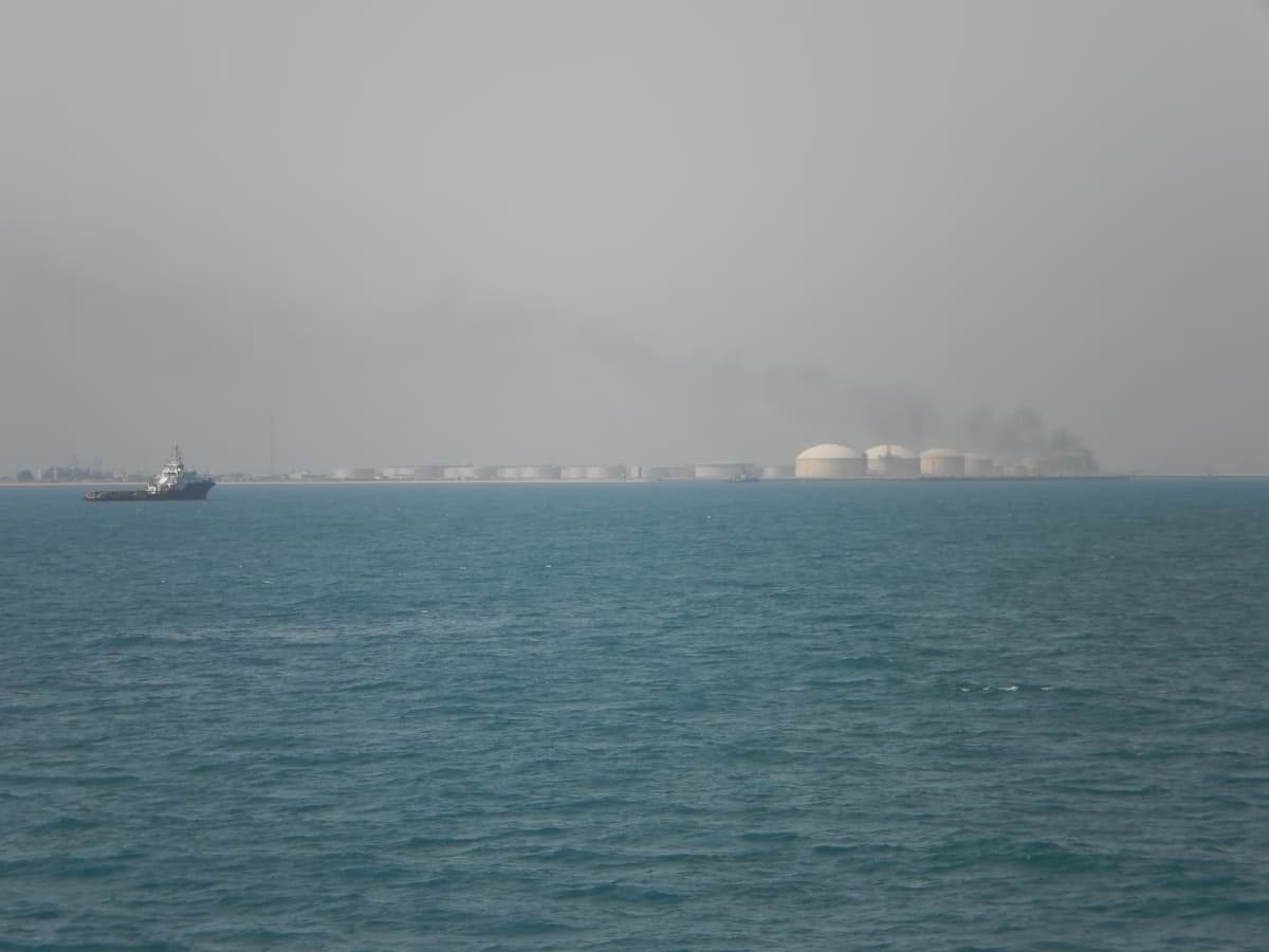 Large oil storage tanks at the Ras Tanura port terminal in Saudi Arabia