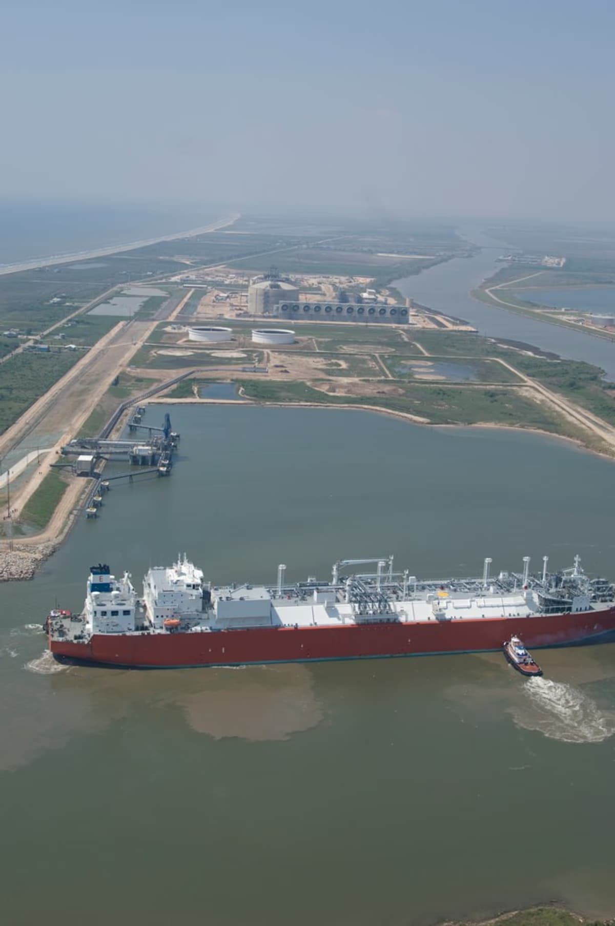 LNG carrier Excalibur docked near Freeport LNG export terminal in Freeport, Texas