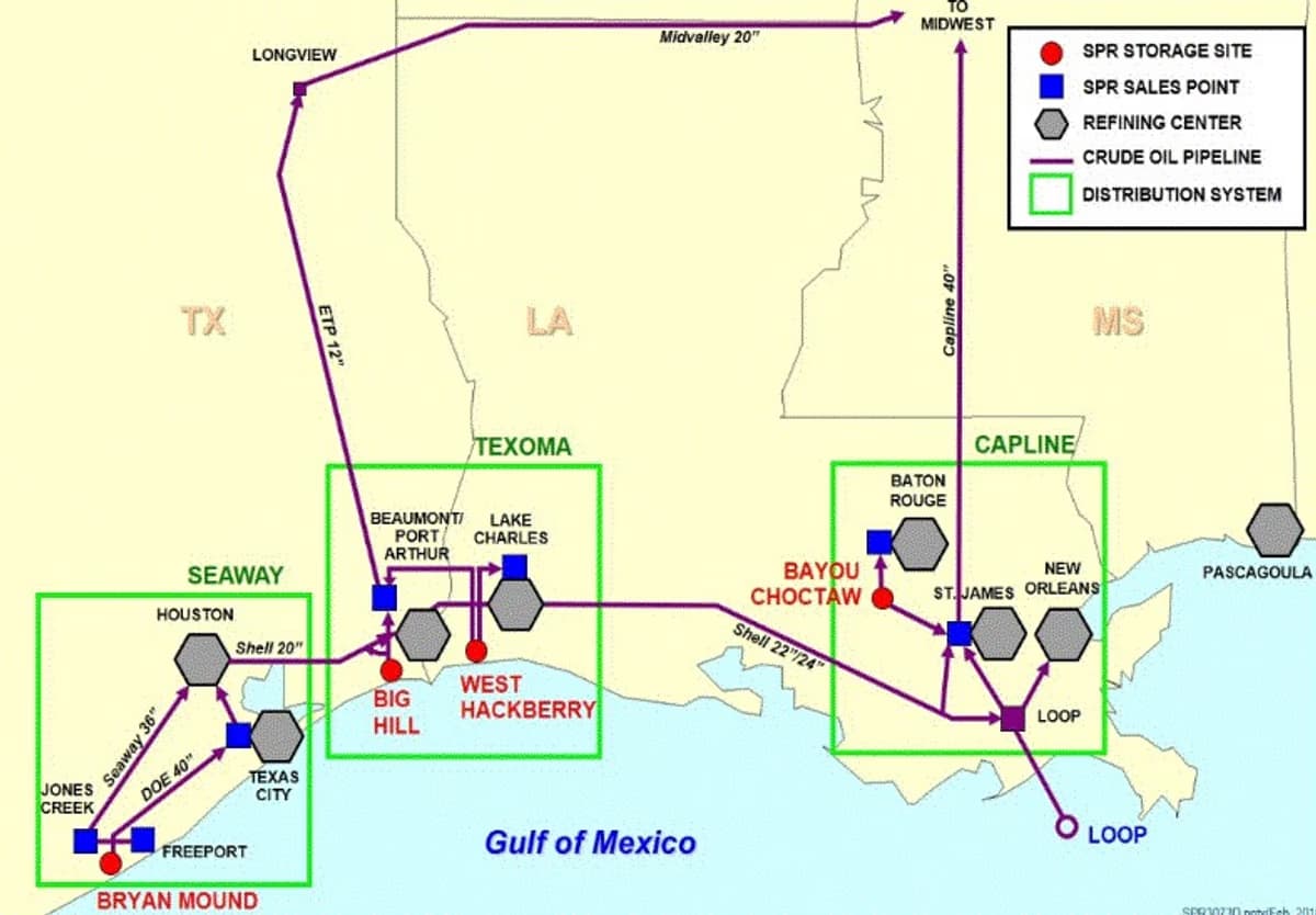 US Strategic Petroleum Reserve crude oil storage facility at one of four Gulf Coast sites