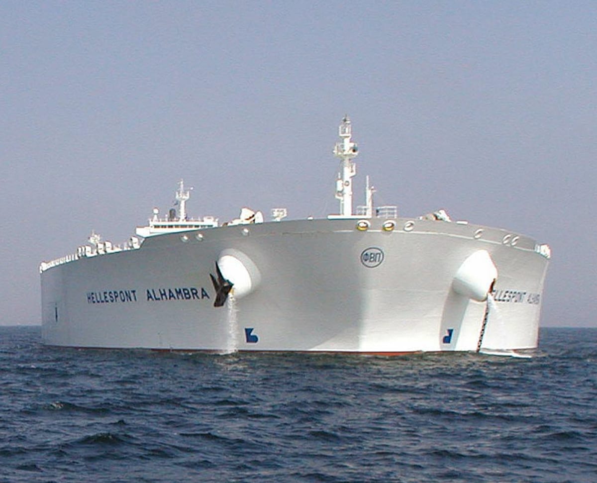 Ultra large crude carrier Hellespont Alhambra underway at sea, photographed by the U.S. Coast Guard